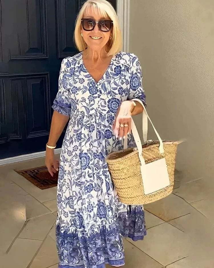 Palma - Elegant Floral Dress with V-Neck